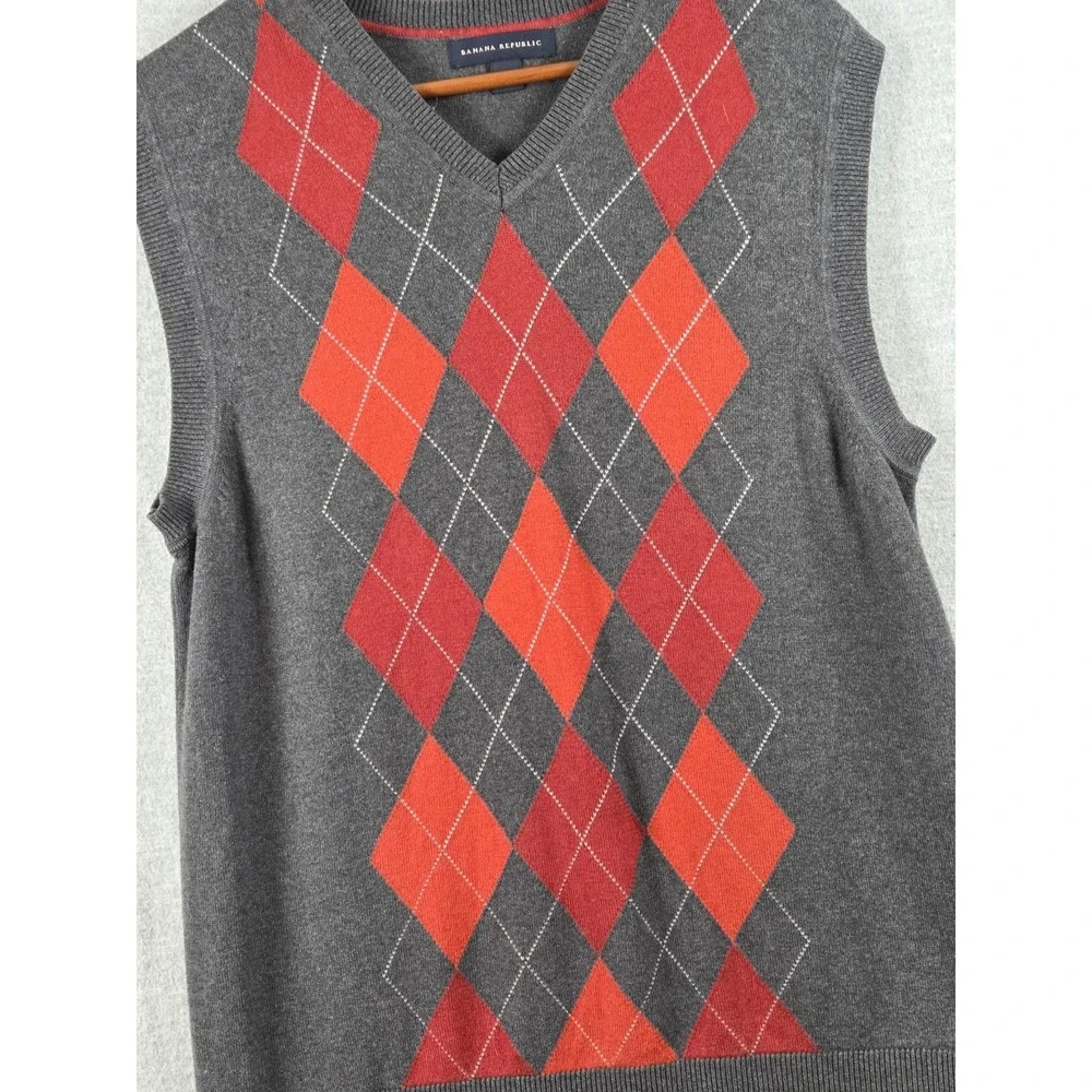 Banana‎ Republic Silk Cashmere Argyle Sweater Vest Mens M Old Money Academia Y2K